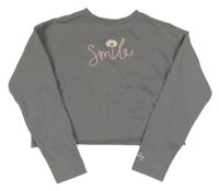 Sivá crop mikina s nápisom s kvietkom s korálkami PRIMARK