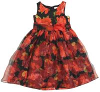 Čierne slávnostné šaty s červenými růžemi a organzou a 3D květem Sweet Heart Rose