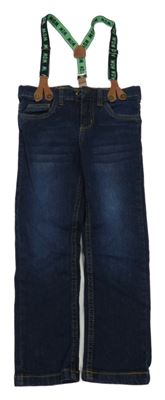 Tmavomodré slim fit rifle s trakami lupilu
