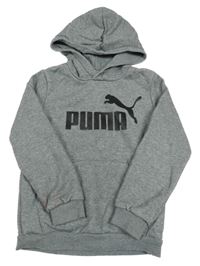 Sivá melírovaná mikina s logom a vreckom a kapucňou PUMA