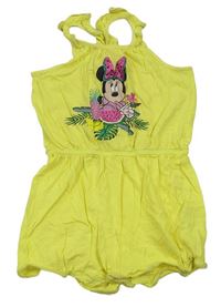 Žltý bavlnený kraťasový overal s Minnie Disney