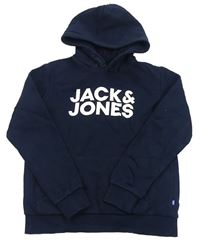 Tmavomodrá mikina s nápisom a kapucňou Jack & Jones