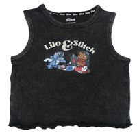 Čierny rebrovaný crop top s Lilo a Stitchem Primark