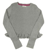 Sivý trblietavý rebrovaný crop sveter Aspen Kids