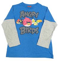 Modro-šedé melírované triko s Angry Birds Next