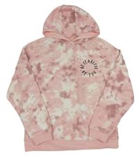 Růžovo-bílá batikovaná mikina s nápisem a kapucí Primark