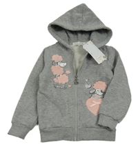 Nové - Sivá melírovaná prepínaci mikina s pudlíky a kapucňou