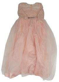 Růžové krajkovo/tylové slavnostní šaty s kamínky