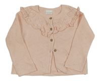 Růžový perforovaný propínací svetr s volánky Next