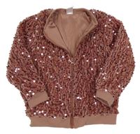 Starorůžová sametová podšitá propínací mikina s flitry