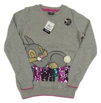 Nové - Šedý melírovaný svetr s Thumperem a flitry George