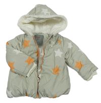 Svetlosivá šušťáková zimná bunda s hviezdami a kapucňou Kanz