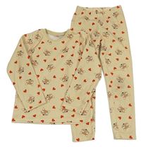 Béžové plyšové pyžamo s liškami a srdíčky Lupilu