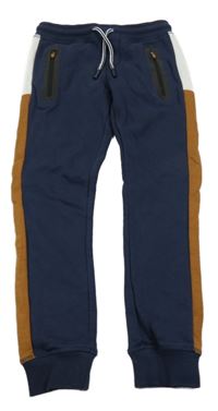 Tmavomodro-hnědo-bílé tepláky C&A