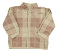 Béžovo-starorůžovo-hnedá kockovaná fleecová prepínaci mikina s volánikmi H&M