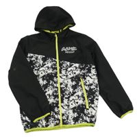 Černo-batikovaná softshellová bunda s nápisem a kapucí Y.F.K.