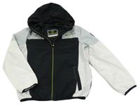 Černo-bílo-šedá šusťáková jarní bunda s nápisem a kapucí C&A