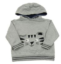 Sivá melírovaná mikina s vreckom s tigrom a kapucňou Bluezoo