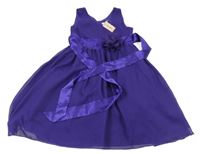 Nové - Fialové slavnostní šaty s květinou a páskem