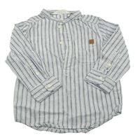 Bílo-tmavomodrá pruhovaná lněná polo košile H&M