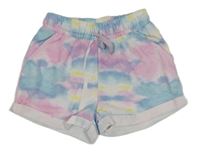 Modro-růžové batikované teplákové kraťasy