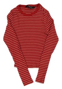 Červeno-biele pruhované rebrované crop tričko New Look