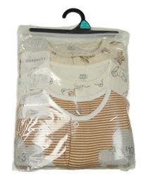 Nové - 3x overal - béžový melírovaný s medvědy + smetanový s medvědy + hnědo-smetanový pruhovaný F&F