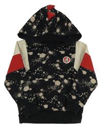 Čierno-béžovo-červená flekatá mikina s kapucňou