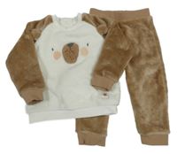 2 set - bílo-hnědá plyšová mikina s čumákem + tepláky Matalan