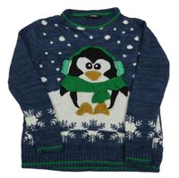 Tmavomodro-smetanovo-zelený sveter s tučňákem George