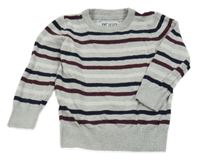 Sivo-tmavomodro-vínový pruhovaný ľahký sveter C&A