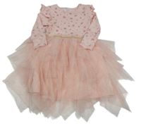 Svetloružové kvetované šaty s tylovou sukní Primark