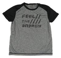 Sivo-čierne melírované športové tričko s nápisom Crivit