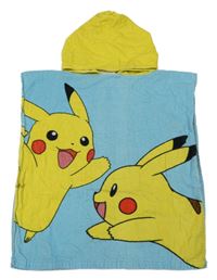 Modro-žlté froté osuškové pončo s Pikachu a kapucňou