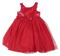 Červené sametové/tylové šaty s mašlí H&M