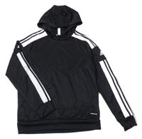 Černá sportovní funkční mikina s bílým pruhem a kapucí Adidas
