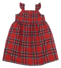 Červeno-tmavomodré kockované úpletové šaty Primark