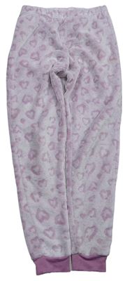 Ružové chlpaté pyžamové nohavice so srdiečkami George