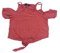 Červeno-biele pruhované crop tričko s prestrihmi New Look