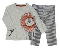 2set - Sivo-bielo-čierne tričko s lvíčkem + pruhované nohavice F&F