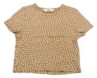 Hnedé rebrované crop tričko s kvietkami zn. H&M
