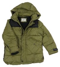 Khaki-černá šusťáková zimní bunda s kapucí Zara