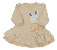 Pudrové teplákové šaty s králikom