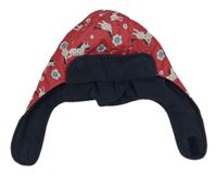 Jahodová květovaná šusťáková beranice s koníky