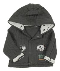 Antracitová žebrovaná propínací mikina s dalmatiny a kapucí Primark