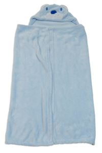Světlemodrá plyšová deka s kapucí - medvídek 