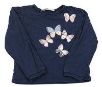 Tmavomodré triko s motýlky H&M