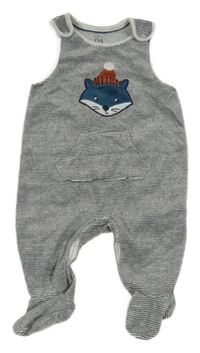 Bílo-tmavomodré pruhované sametové dupačky s líškou C&A