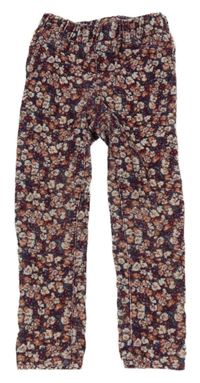 Fialovo-bielo-ružové kvetované elastické manšestráky GAP