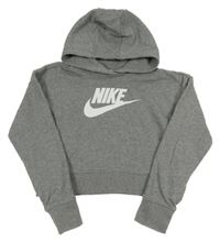 Šedá crop mikina s logem a kapucí Nike